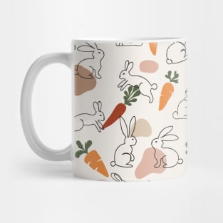 One Line Hand Drawn Spring Rabbits and Carrots Trendy Mug